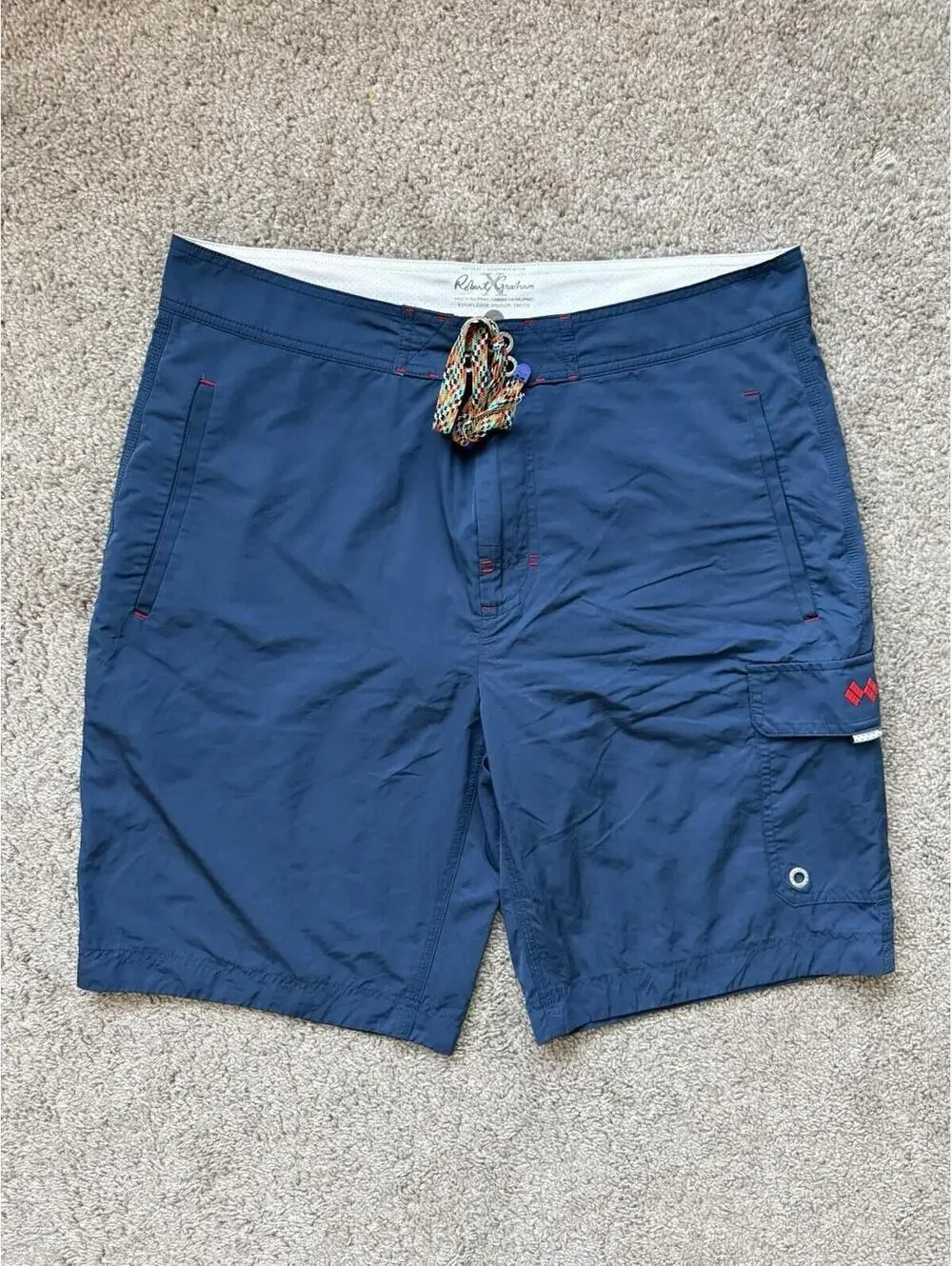 Robert Graham Men's Size Large Cargo Classic‎ Fit Swim Shorts Blue Board Shorts